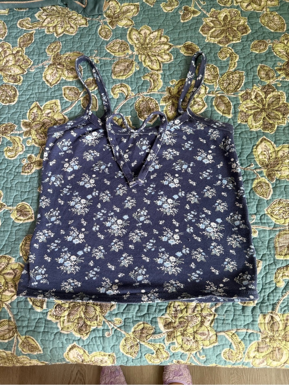 Floral Navy Blue Cropped Cami Tank Top